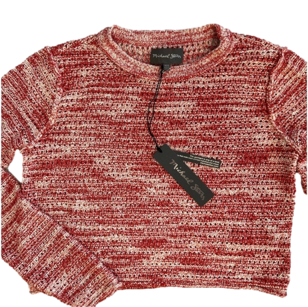 Michael Stars tomato red long sleeve crew neck crop sweater SRY13, size XS NWT